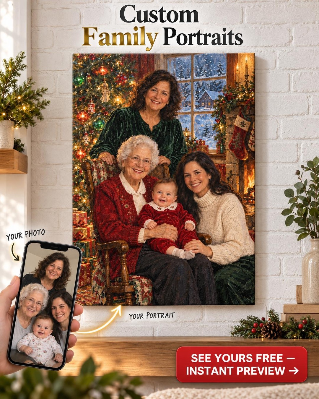 Baby's First Christmas Custom Portrait from Photo | Personalized Generations Gift