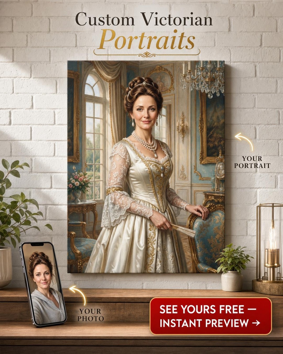 Custom Royal Woman Portrait — Regal Canvas from Photo