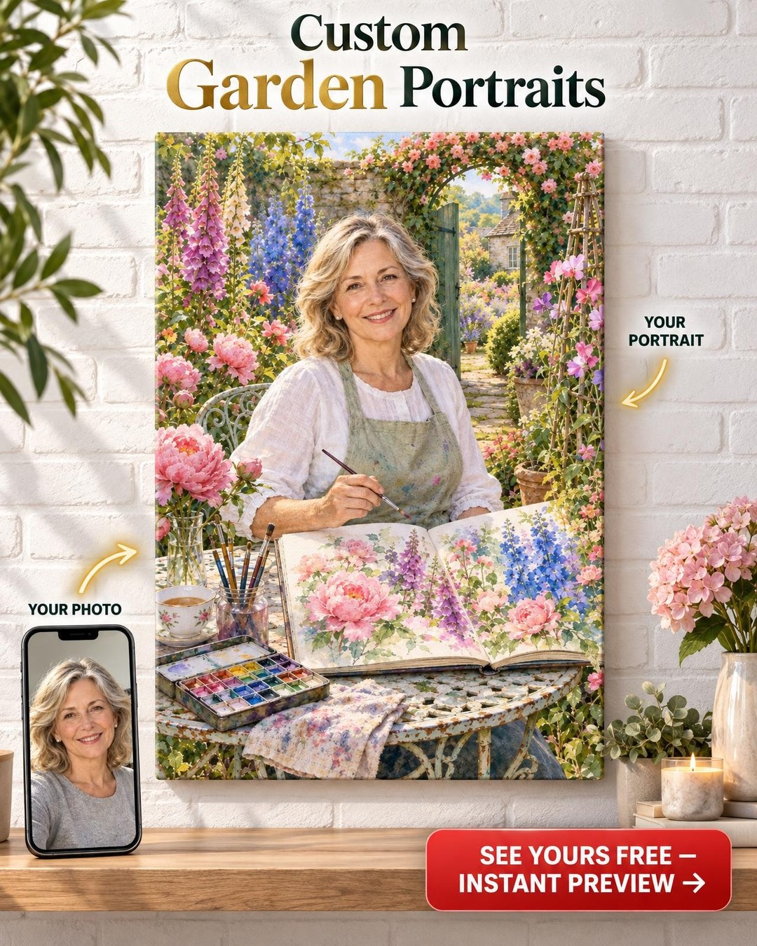 Her Garden Grows Custom Portrait from Photo | Personalized Creative Visionary Gift