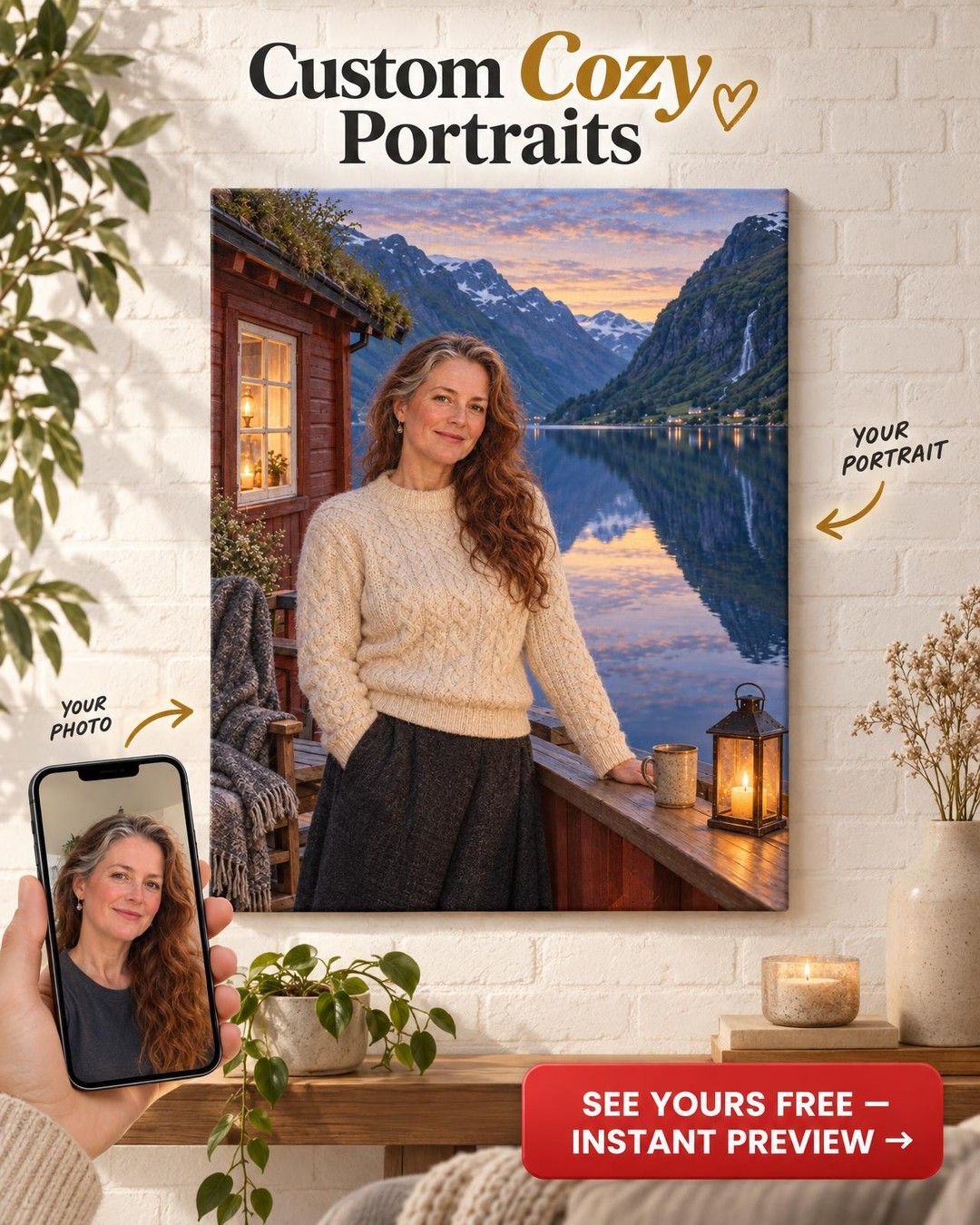Fjord Cabin Custom Portrait from Photo | Personalized Slow Living Gift
