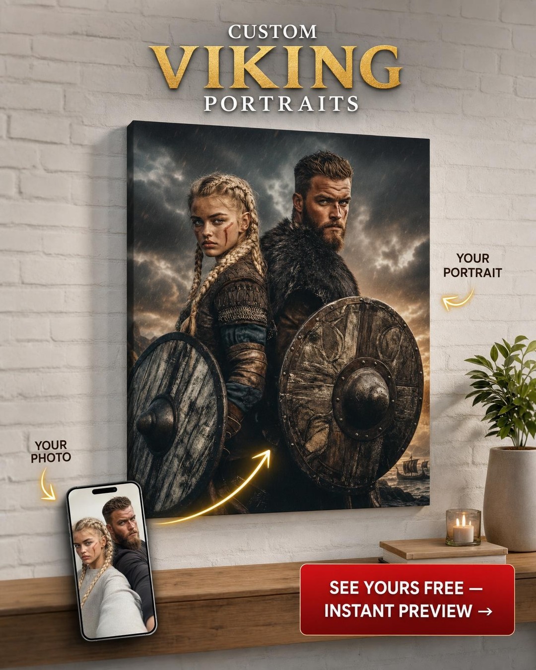 Custom Viking Couple Portrait Art