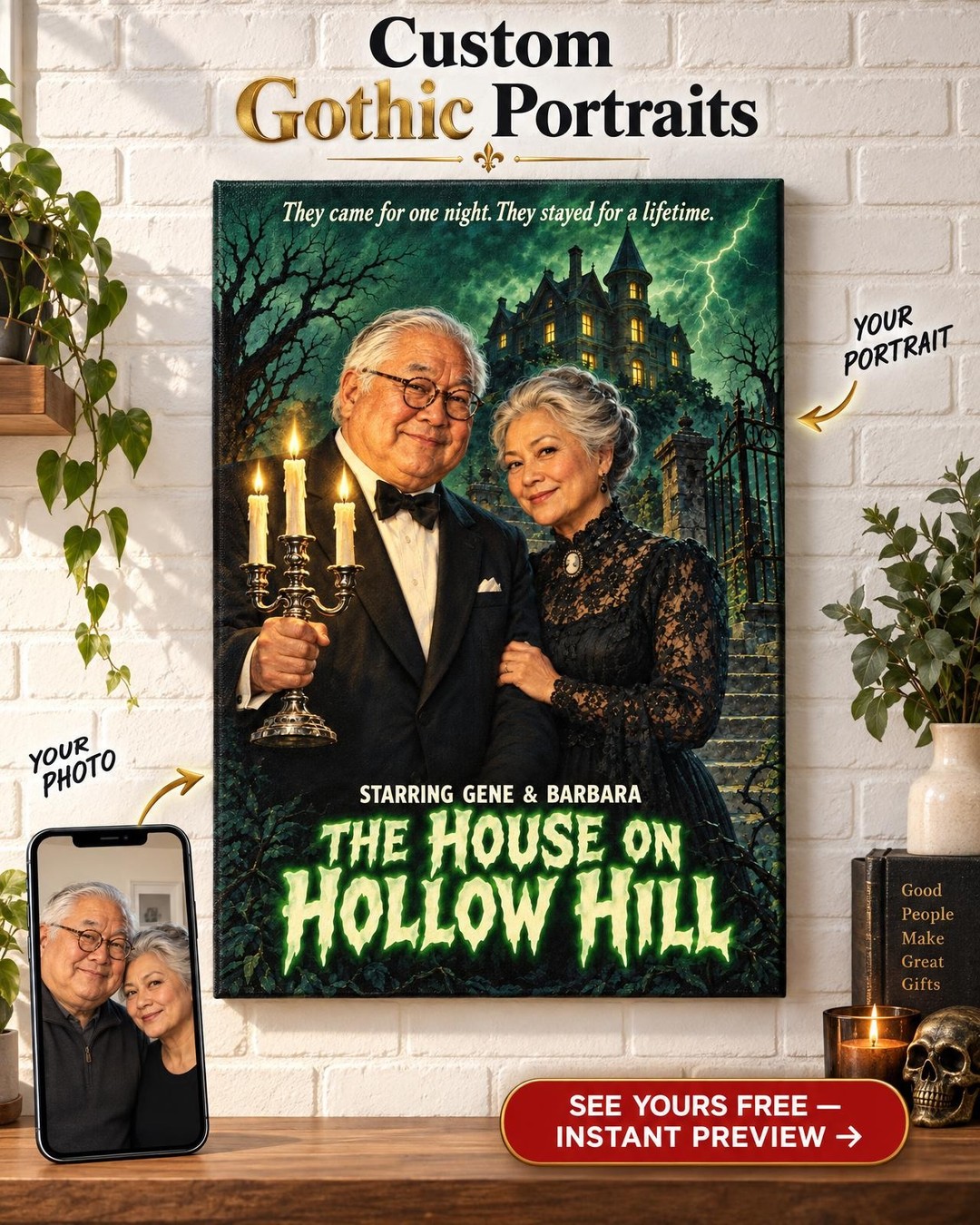 Haunted House Movie Poster Custom Portrait from Photo | Personalized Monster Movie Gift