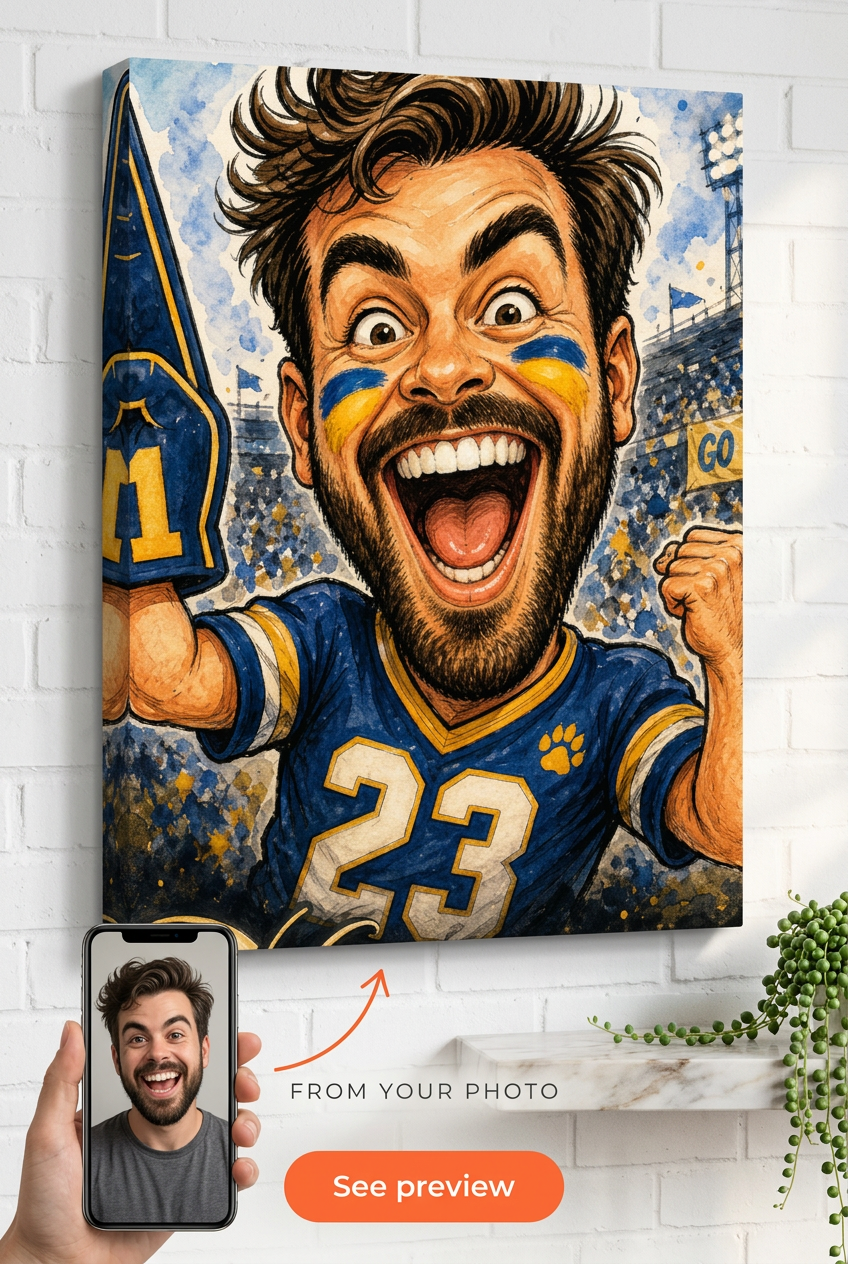 Sports Fan Caricature Custom Portrait from Photo | Personalized Undefined Gift