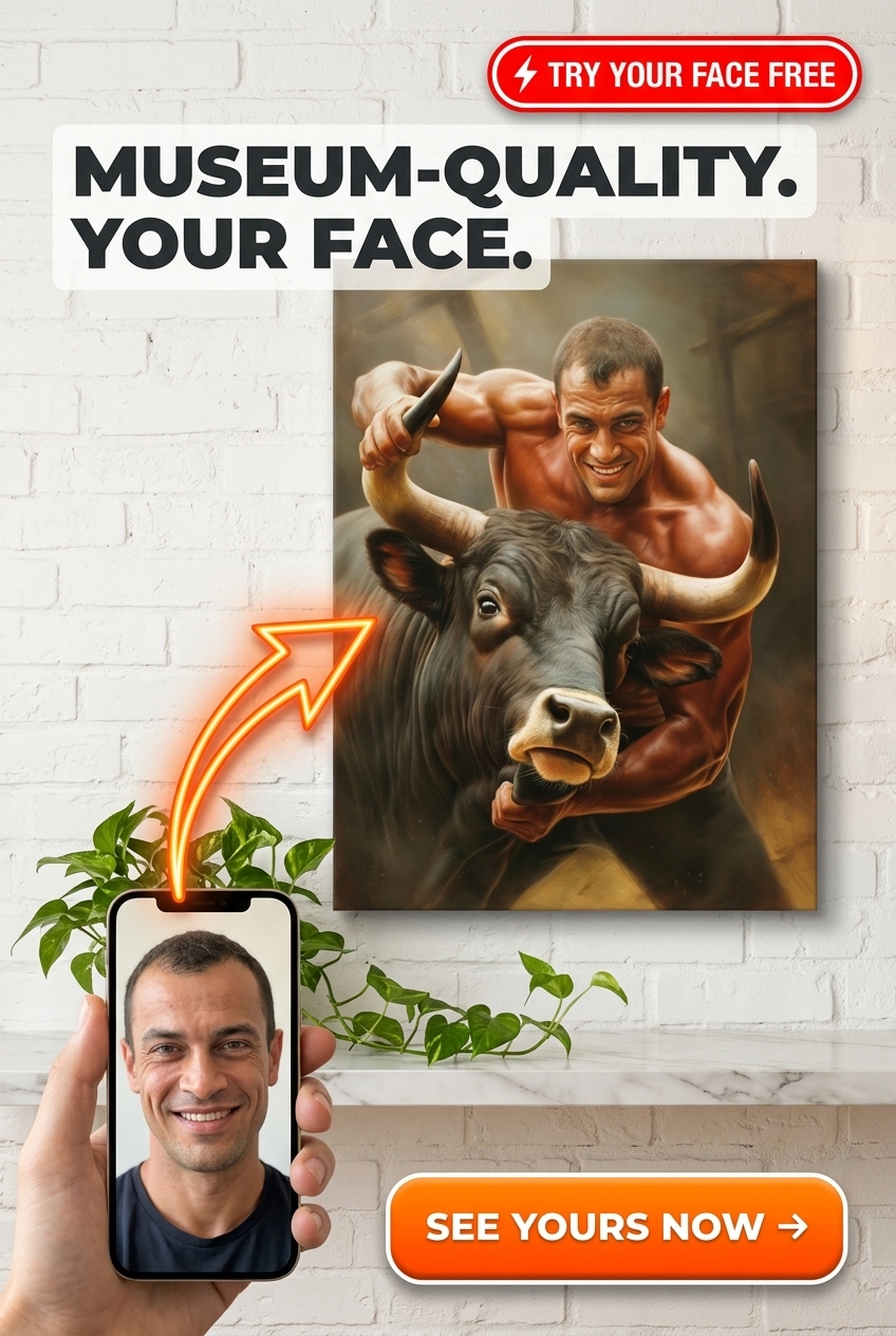 Custom Bodybuilder Portrait — Heroic Muscular Man Canvas