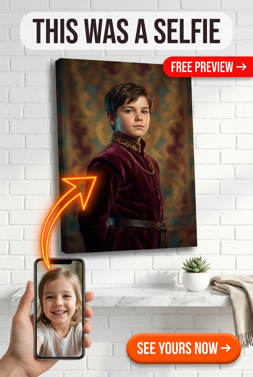 Custom Royal Boy Portrait — Regal Velvet Canvas from Photo