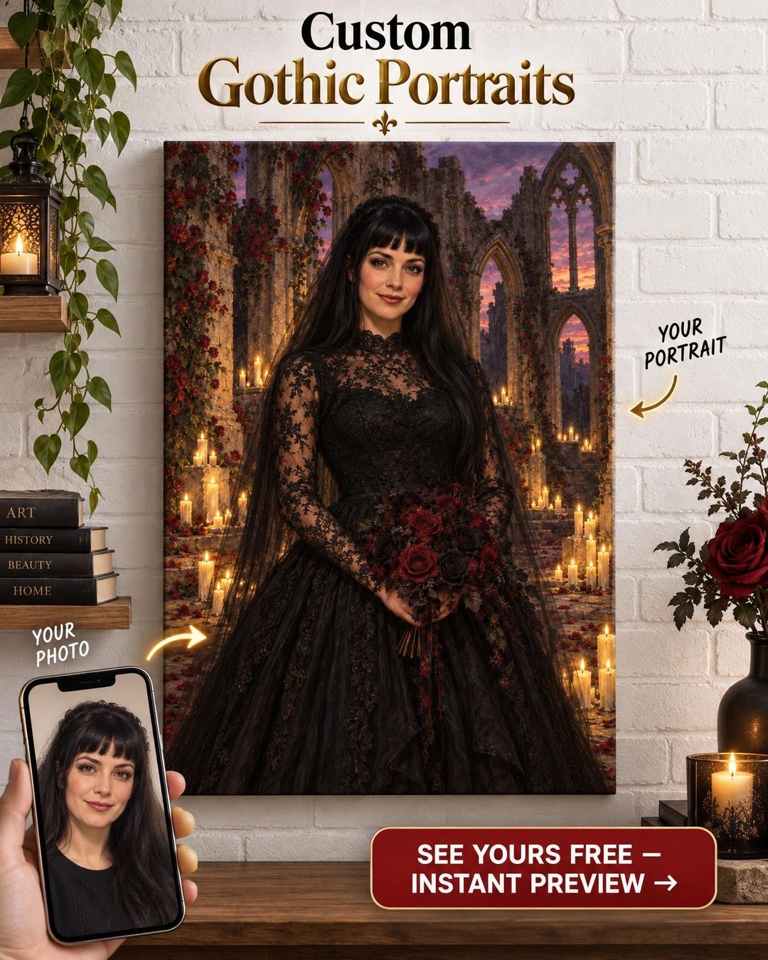 Dark Bride Custom Portrait from Photo | Personalized Gothic Portrait Gift