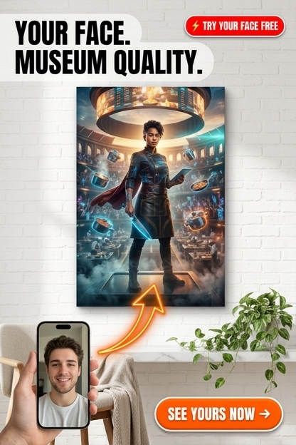Custom Sci-Fi Man Portrait — Heroic Lightsaber Warrior Canvas