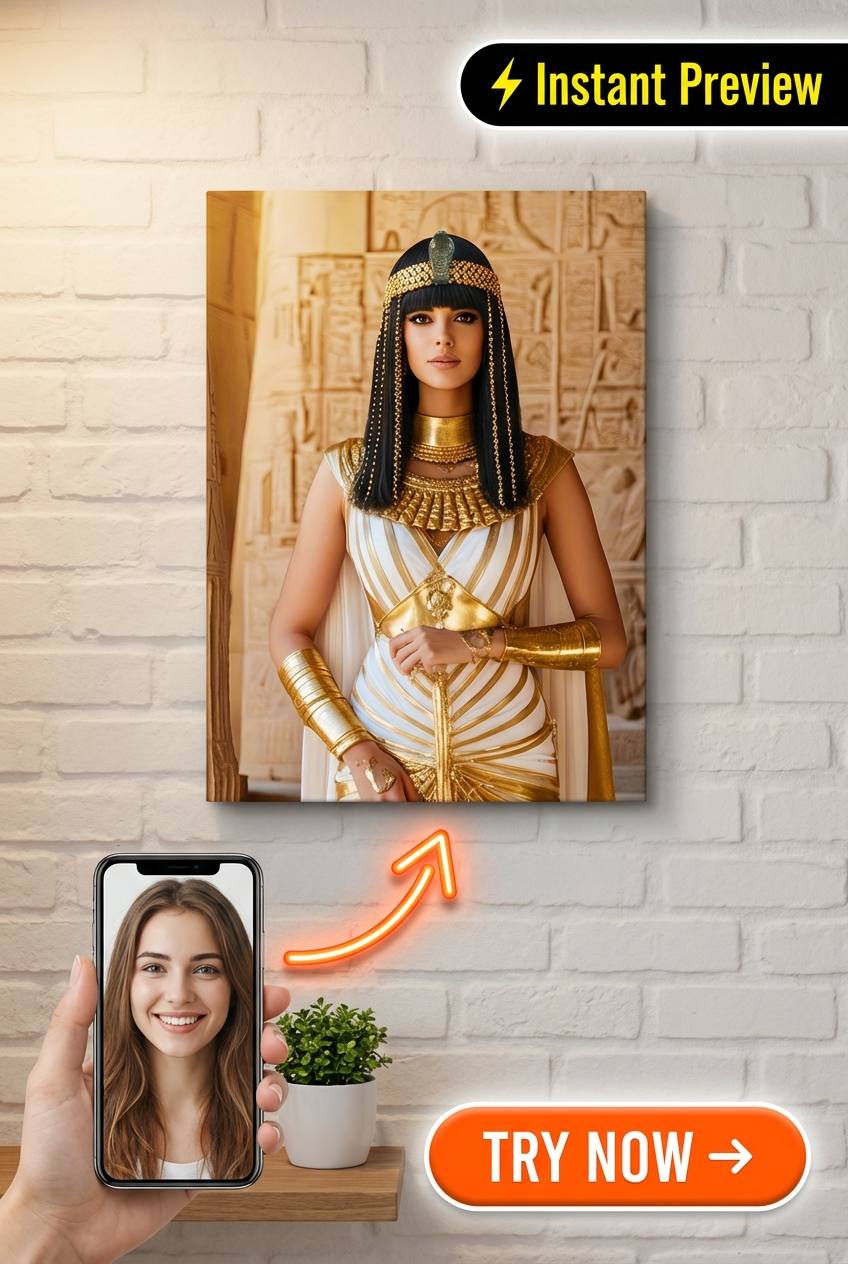 Custom Egyptian Woman Portrait — Regal Crown Canvas from Photo