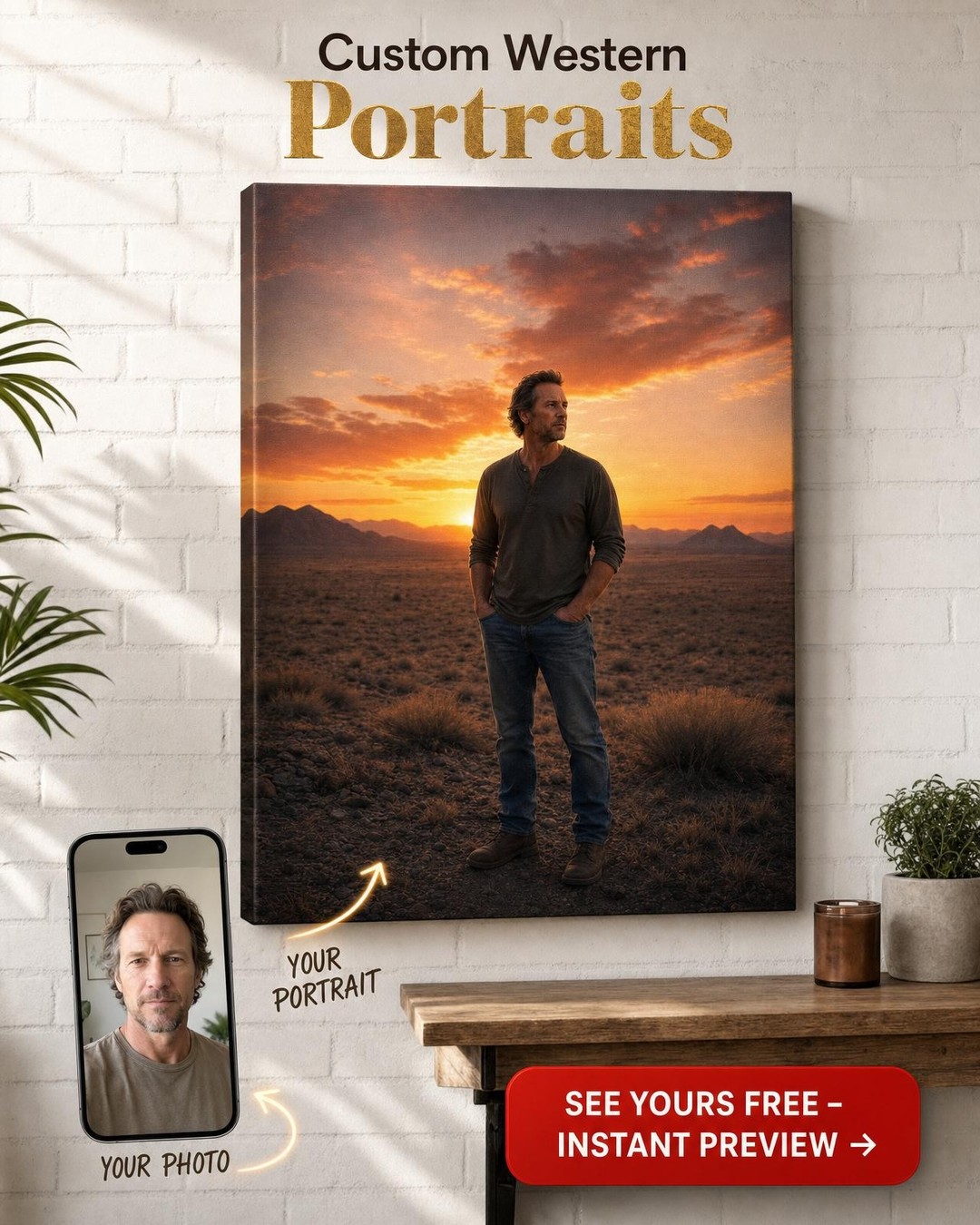 Custom Breaking Bad Man Portrait — Serene Sunset Canvas from Photo