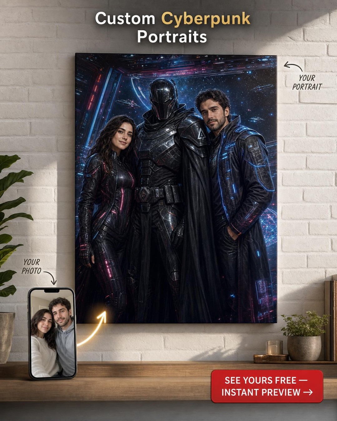 Armored Space Sentinel Custom Portrait from Photo | Personalized Canvas Gift