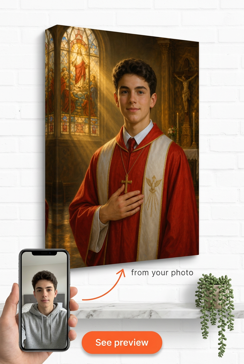 Custom Religious Man Portrait — Regal Faith Canvas from Photo