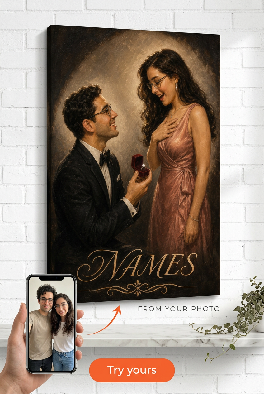 Custom 1940s Hollywood Engagement Proposal Portrait from Photo | Personalized Gift