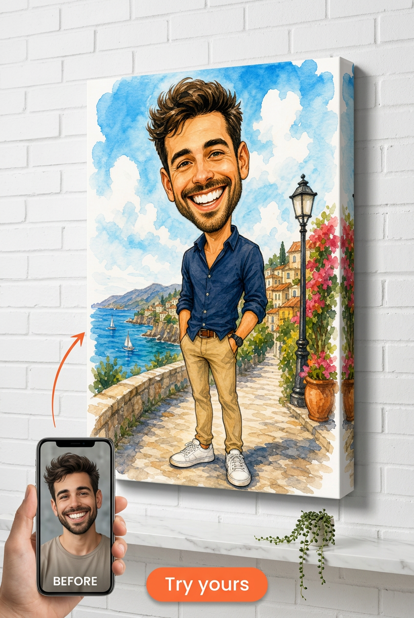 Custom Caricature Portrait for Men — Canvas Art