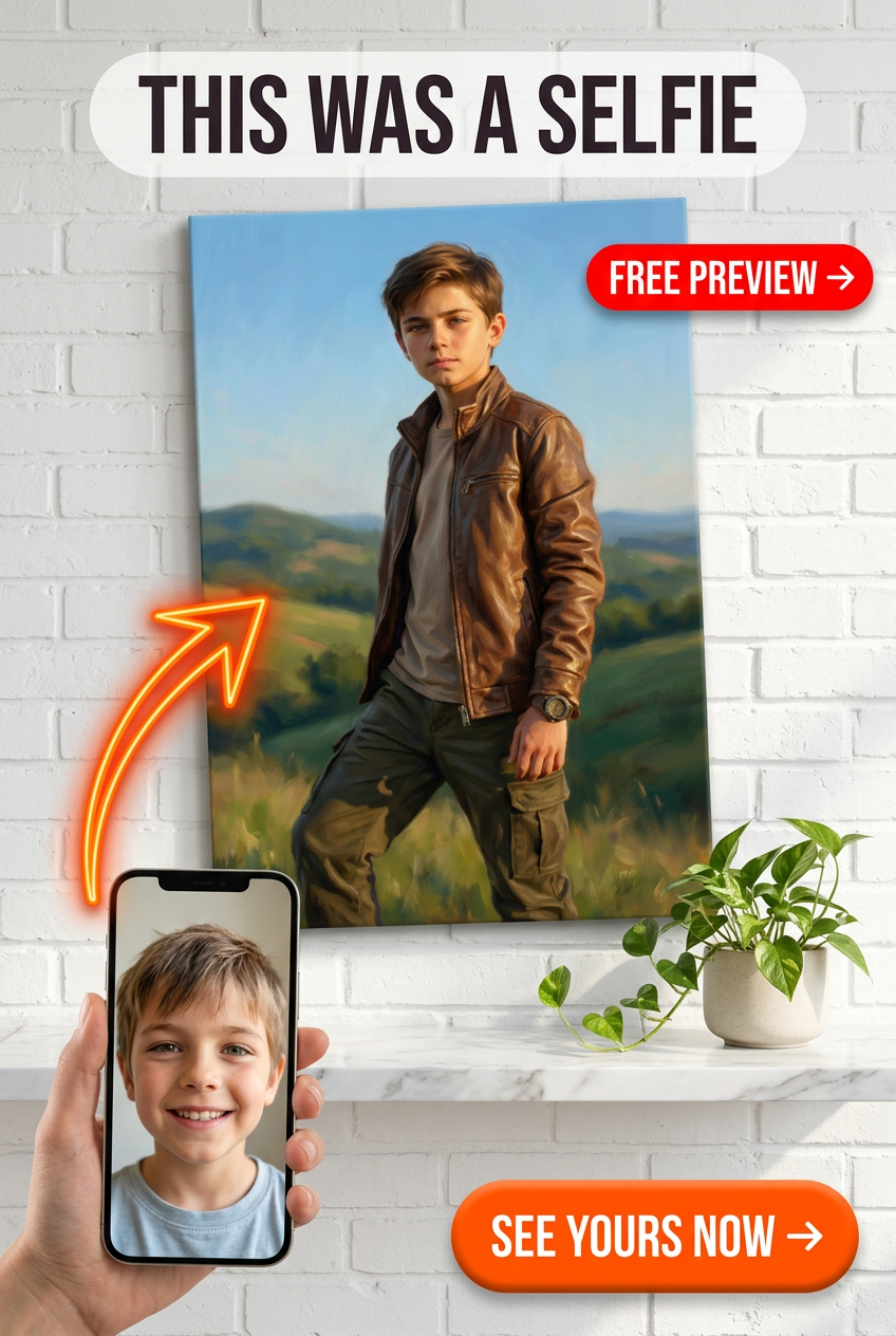 Custom Impressionist Single-Man Portrait — Heroic Boy Canvas from Photo