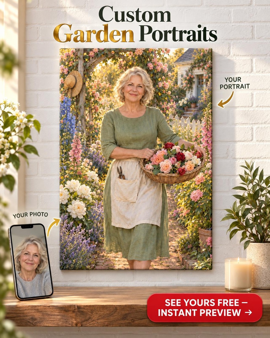 Rose Garden Custom Portrait from Photo | Personalized Gardener Gift