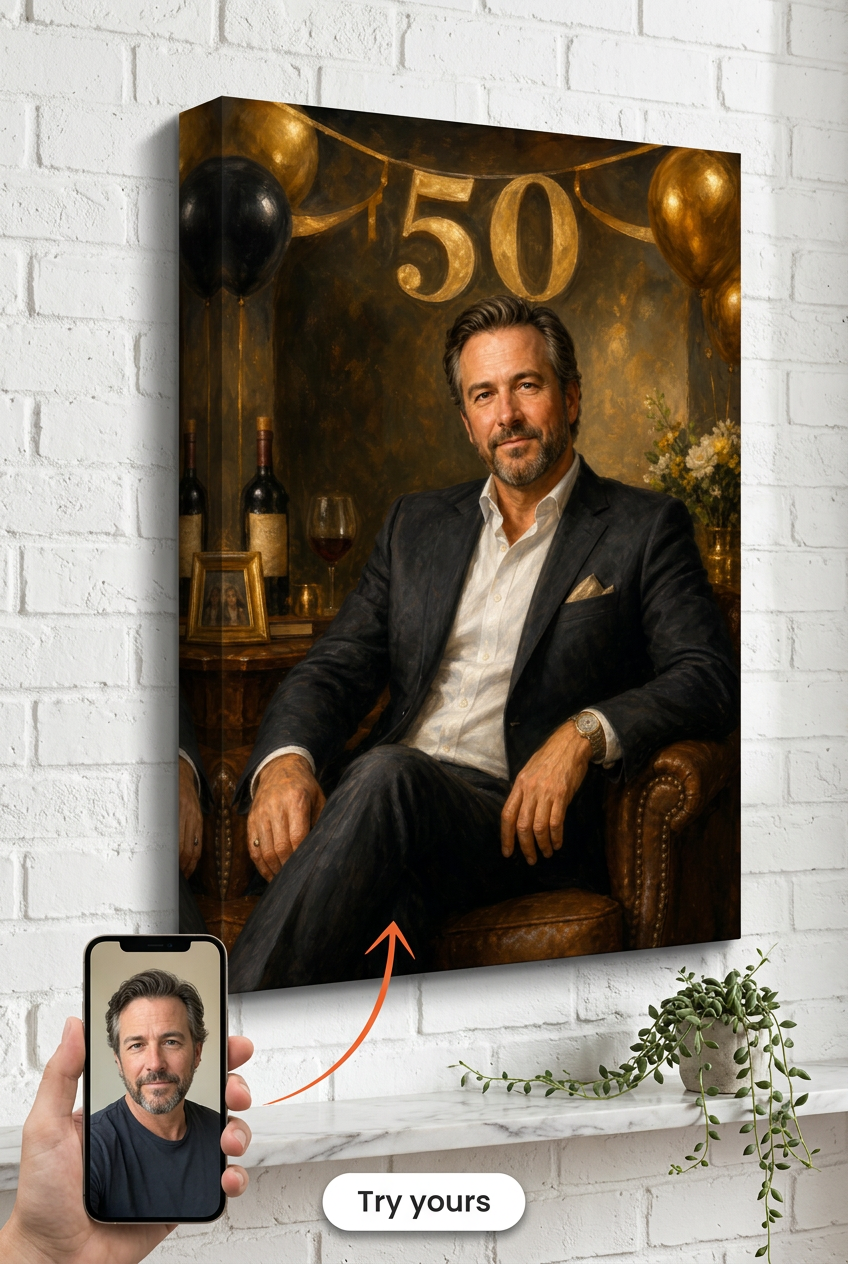 Custom Birthday Single-Man Portrait — Festive Milestone Celebration from Photo