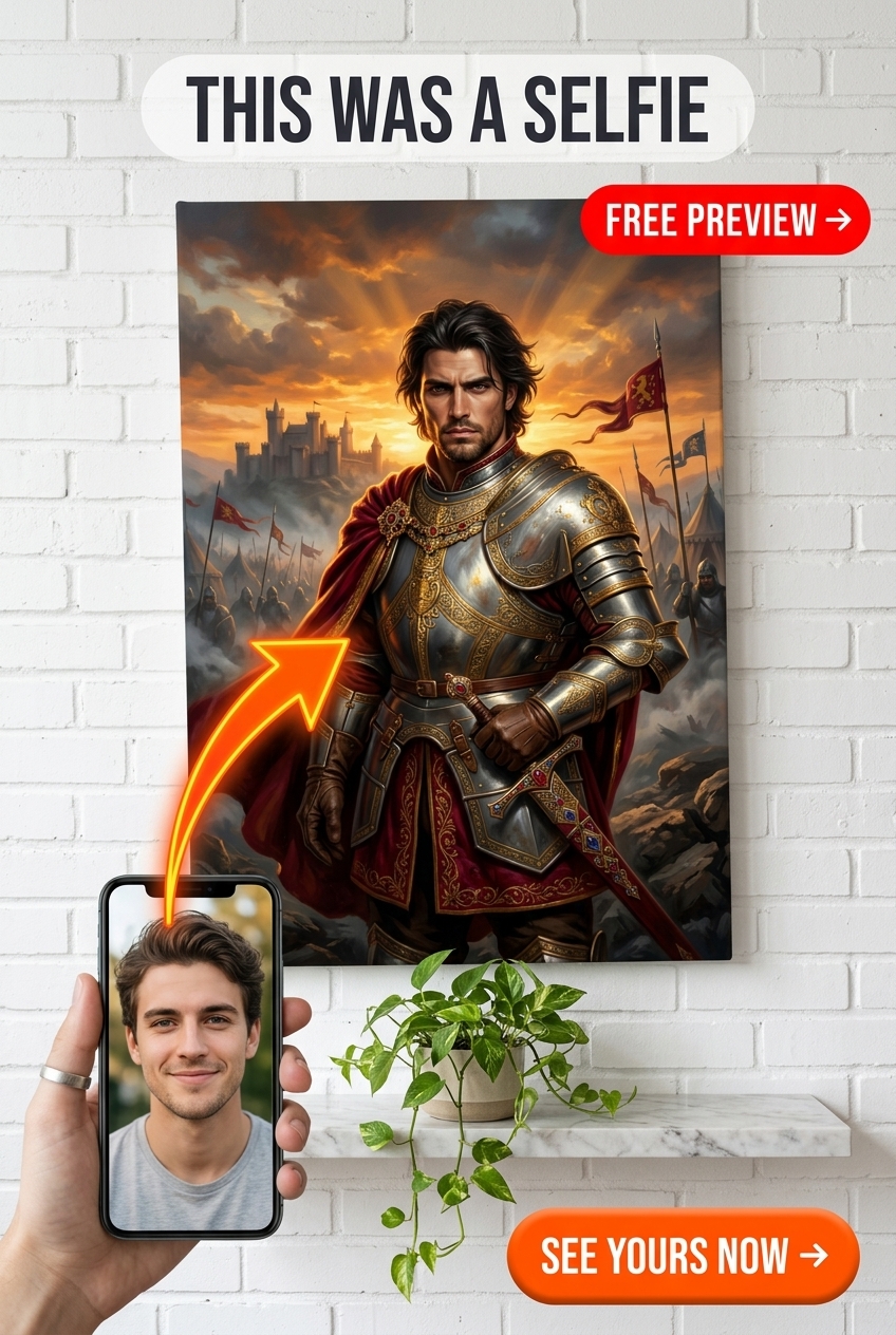 Custom Knight Portrait for Man — Heroic Armor Canvas Art