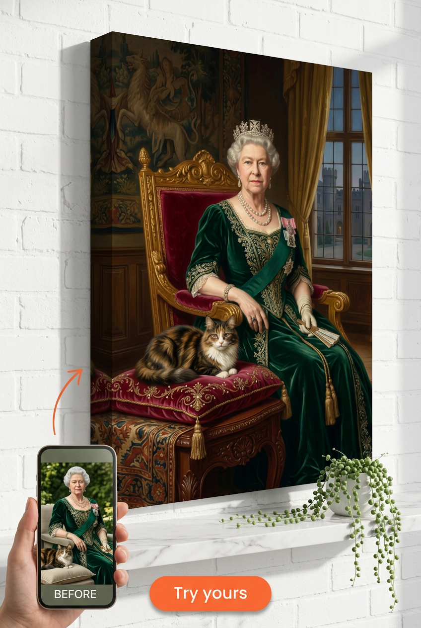Regal Woman & Cat Portrait | Premium Canvas Portraits
