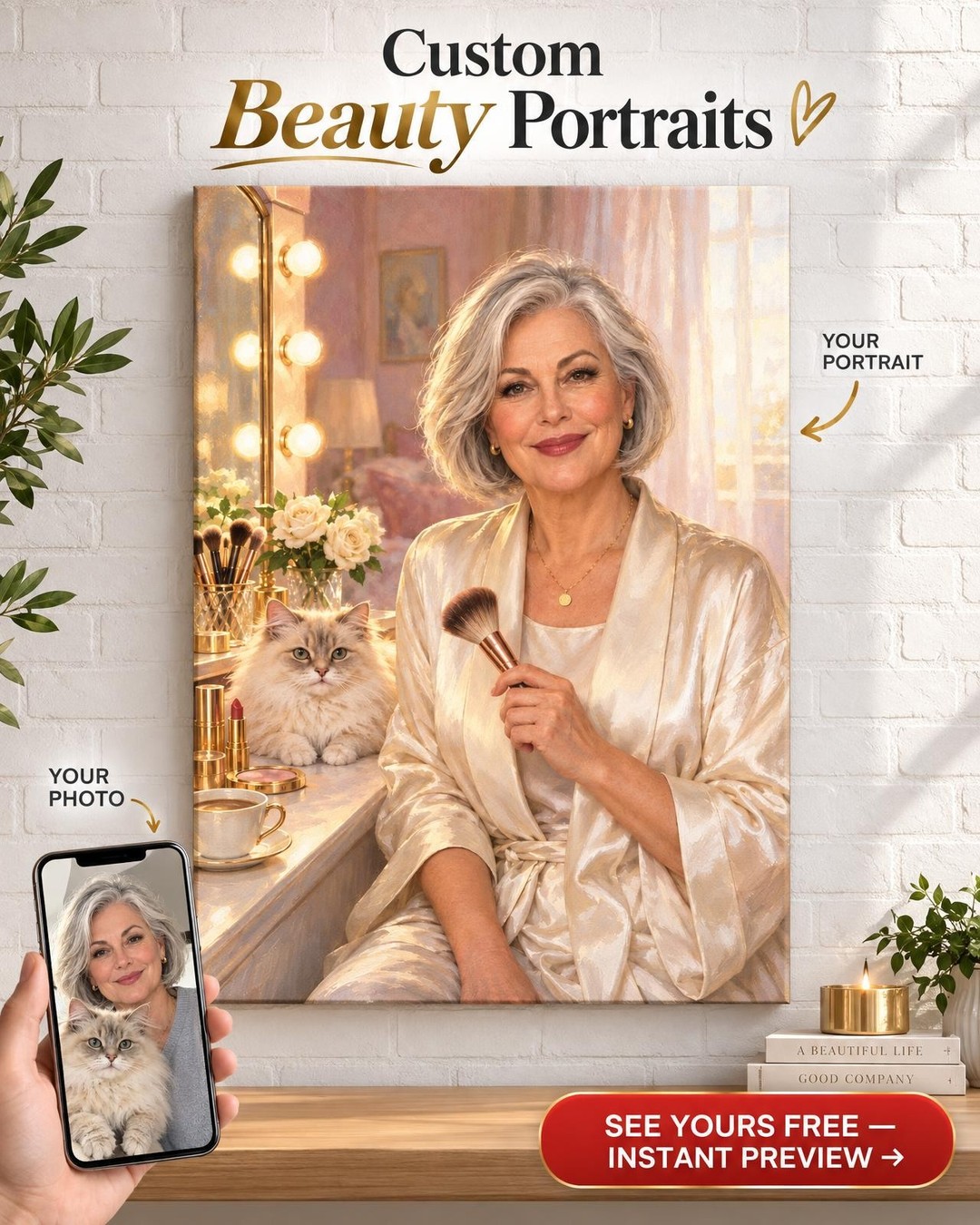 Vanity Portrait with Pet - Personalized Artwork