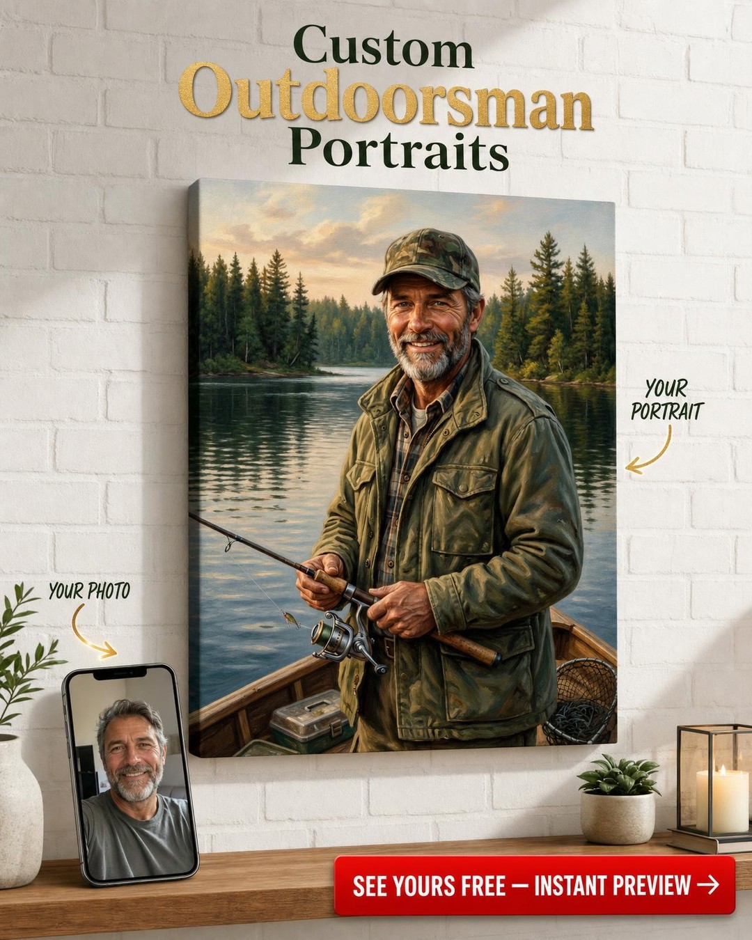 Athlete Fishing Scene Custom Portrait