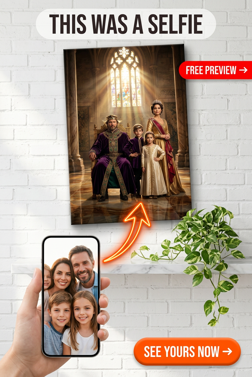 Custom Royal Family Portrait — Regal Throne Canvas from Photo