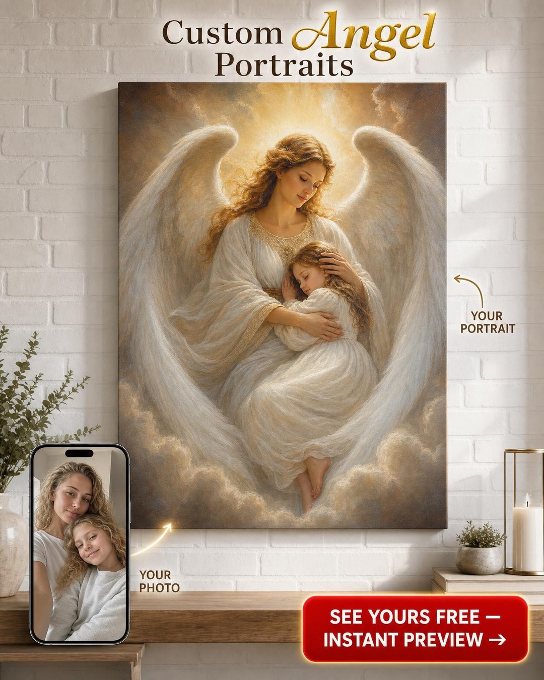 Guardian Angel Custom Portrait — Elegant Angelic Gift