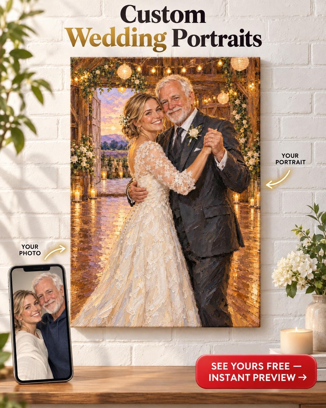 The Father-Daughter Dance Custom Portrait from Photo | Personalized Gift for Dad