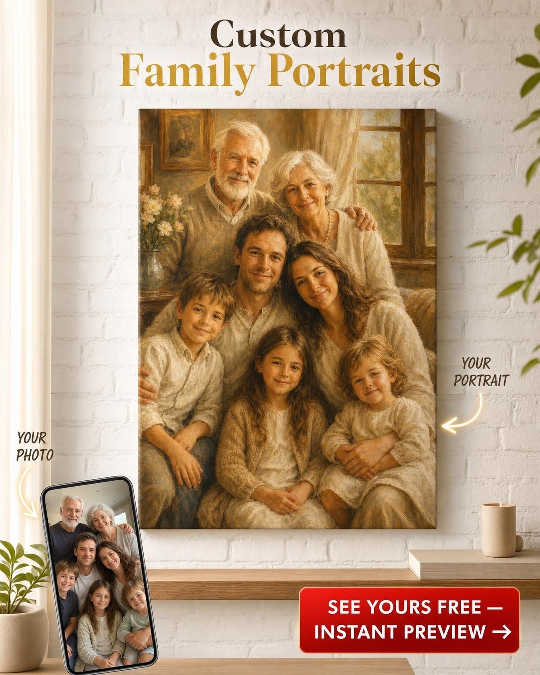 Family Portrait with Deceased Loved One — Warm Embrace Canvas