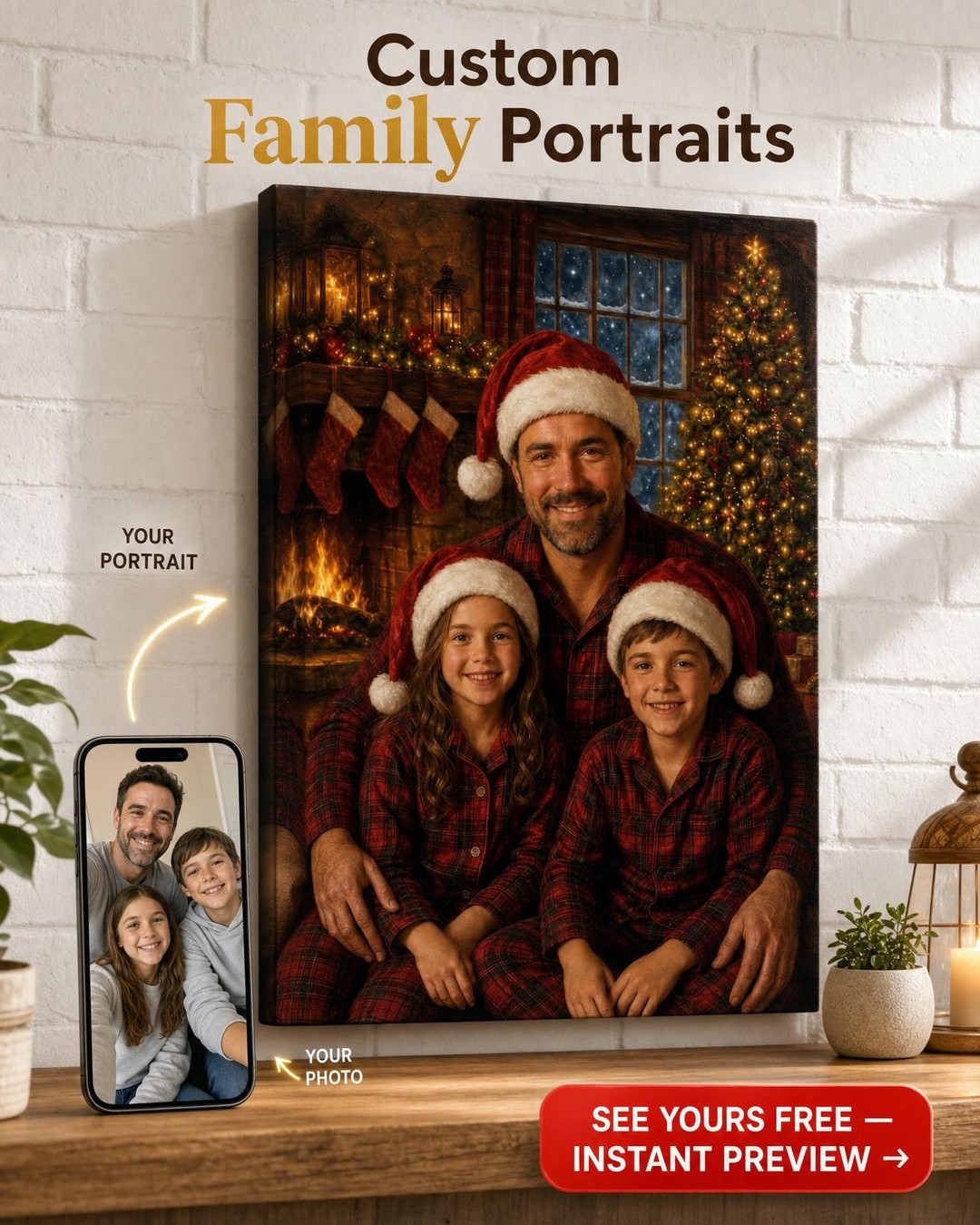 Custom Christmas Family Portrait — Festive Holiday Canvas from Photo