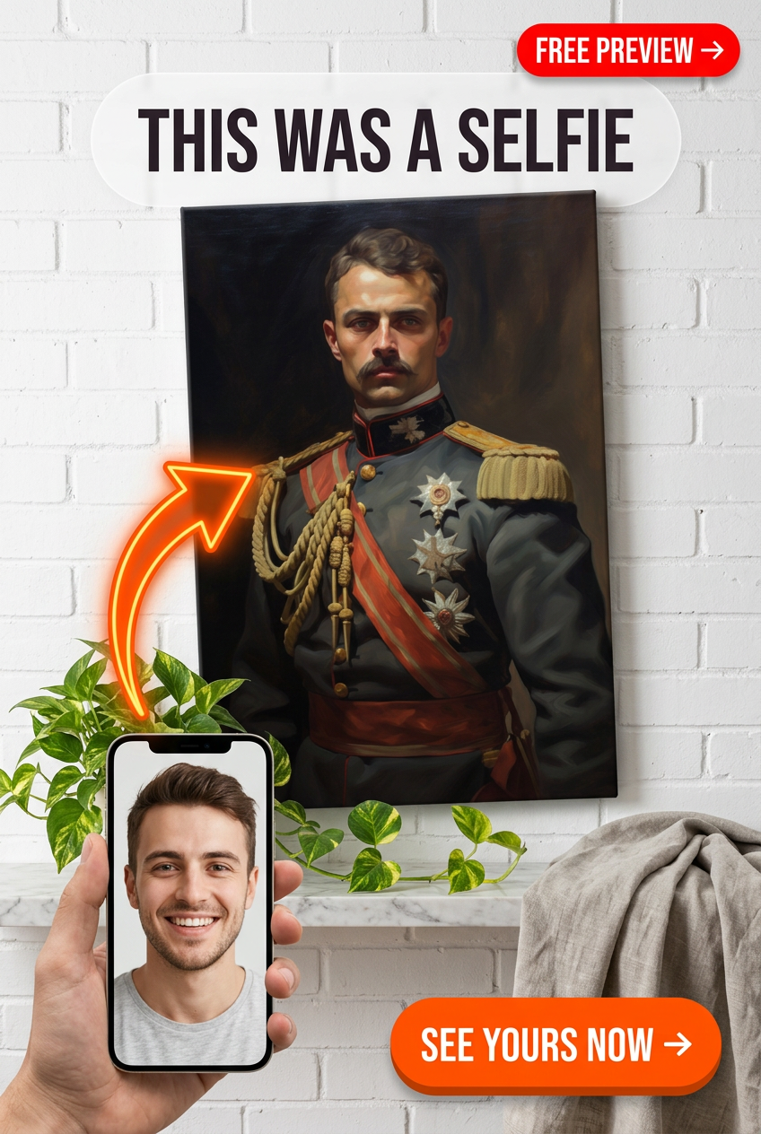 Custom Royal Man Portrait — Regal Military Canvas from Photo