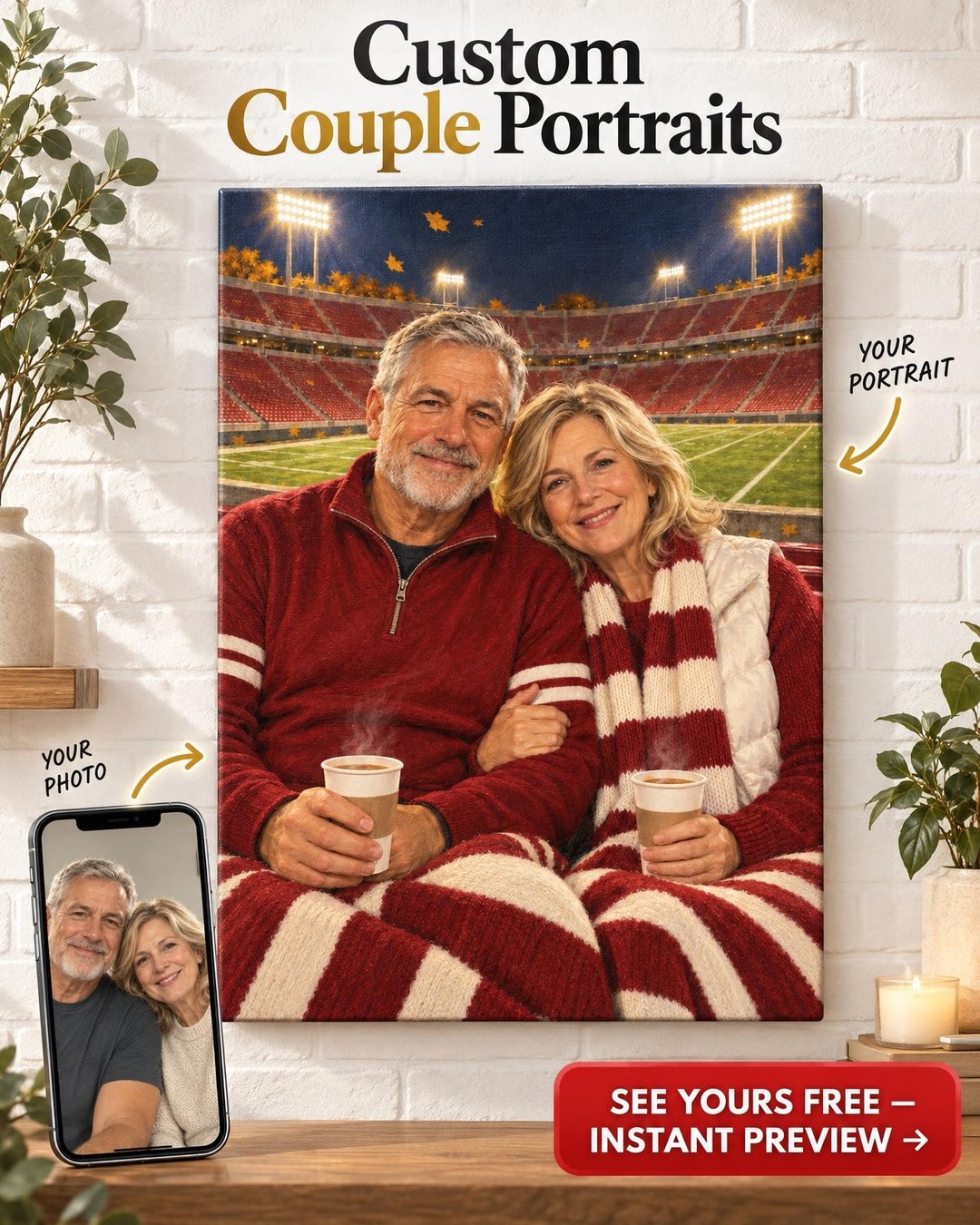 Saturday Under the Lights Custom Portrait from Photo | Personalized Game Day Portrait Gift