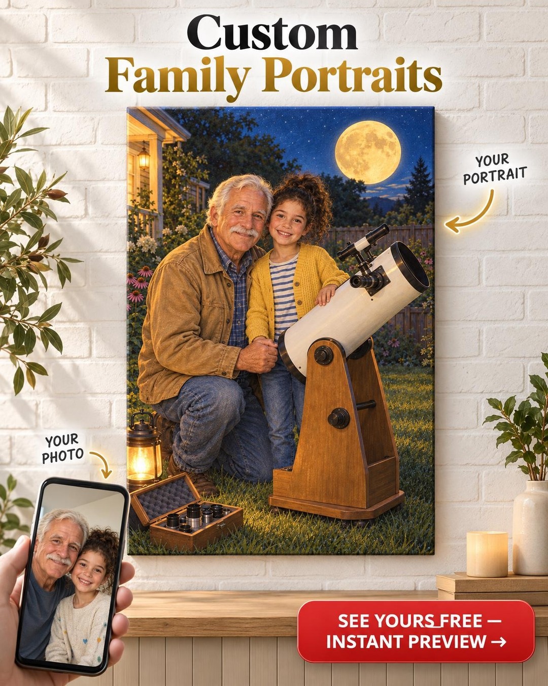 Grandpa’s Moon Custom Portrait from Photo | Personalized Stargazing Canvas Gift