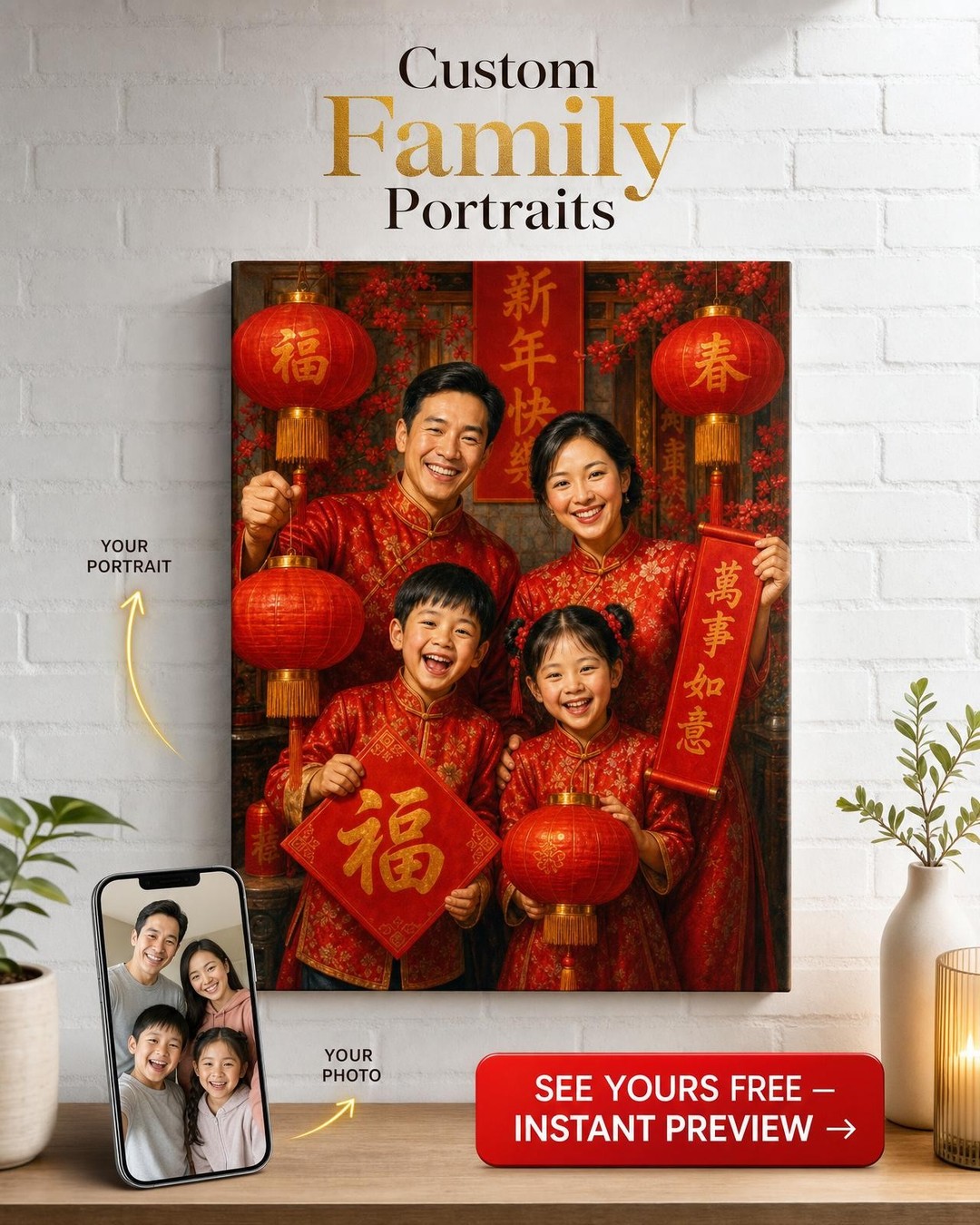 Custom Cultural Family Portrait — Festive Lunar New Year Canvas