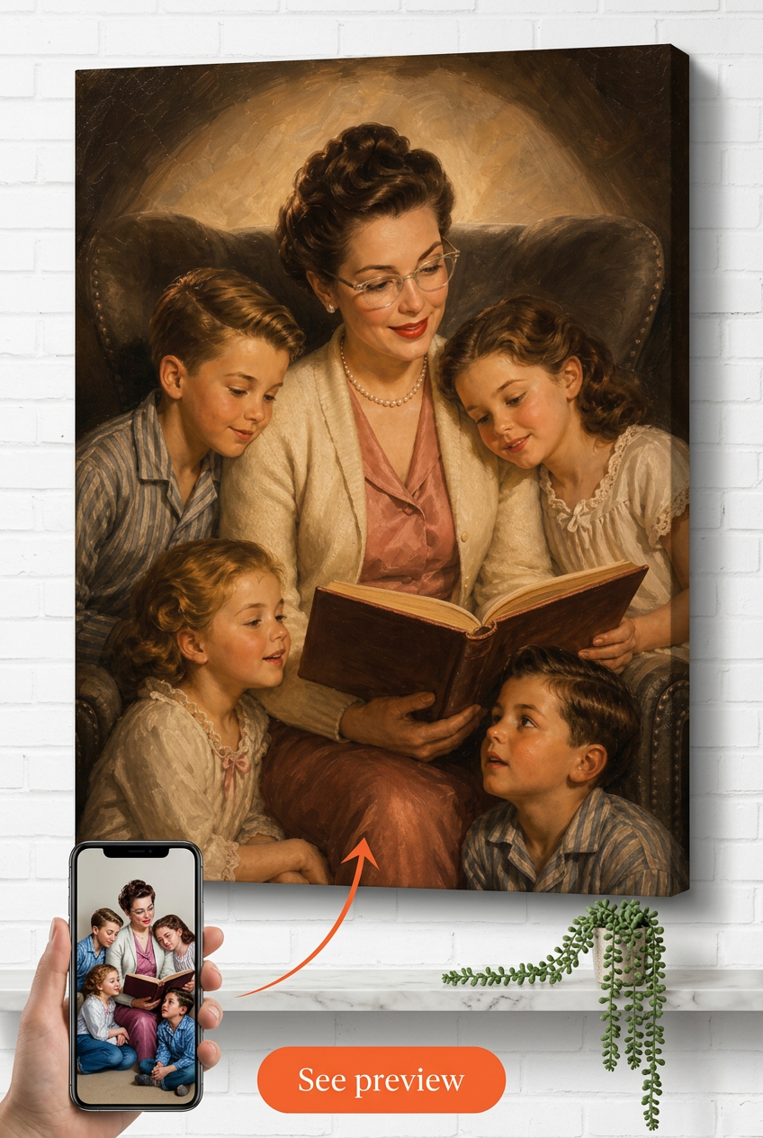 Custom 1940s Hollywood Storybook Mom Portrait from Photo | Personalized Gift