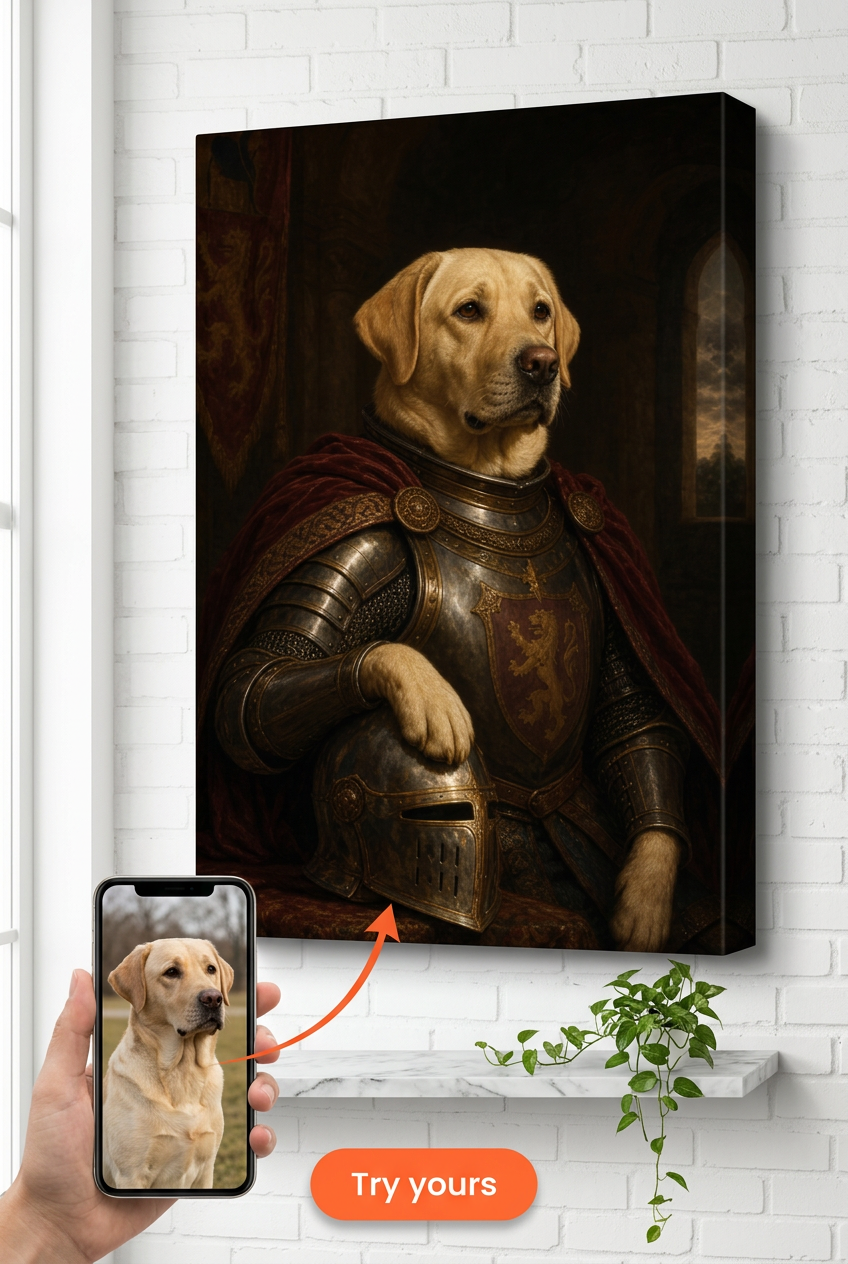 Custom Knight Pet Portrait — Regal Dog Canvas from Photo