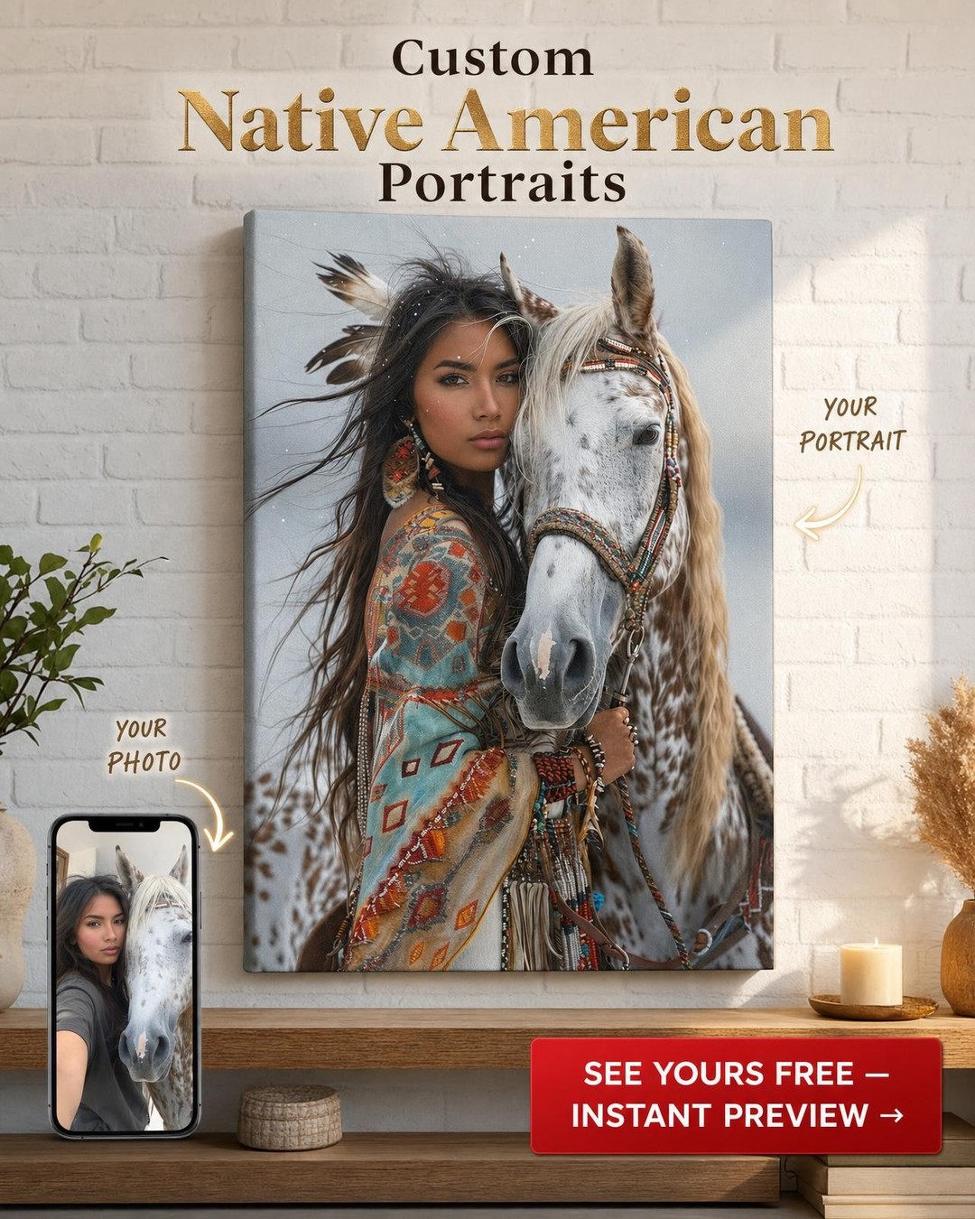 Custom Horse Woman Portrait — Serene Canvas
