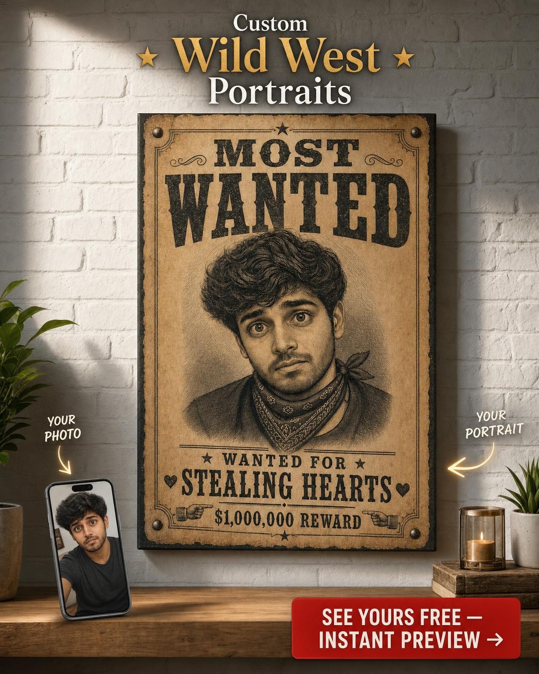 Most Wanted Dog Poster Custom Portrait from Photo | Personalized Canvas Gift