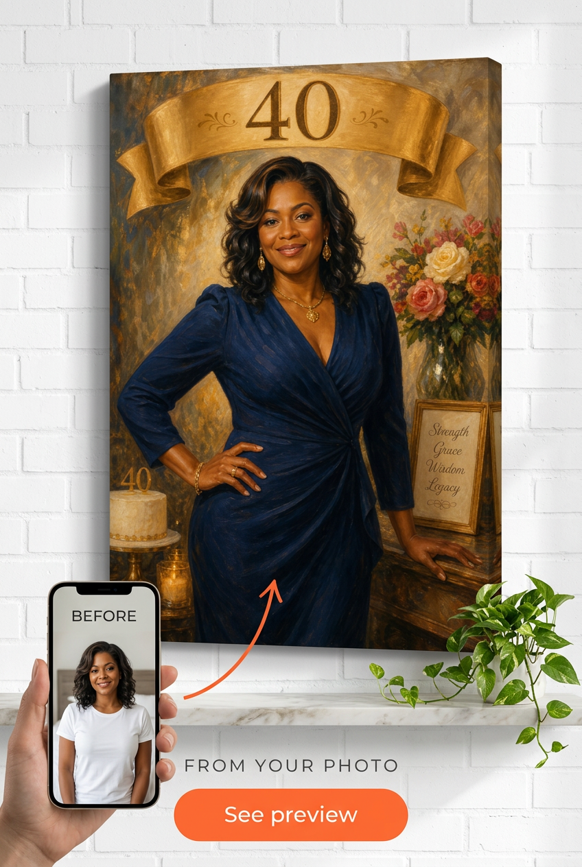 Custom Birthday Single Woman Portrait — Regal Elegance from Photo