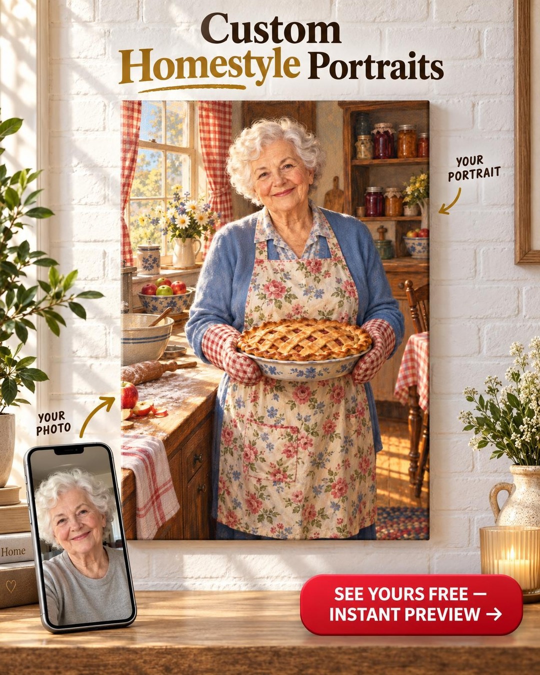Grandma's Kitchen Custom Portrait from Photo | Personalized Memorial Portrait Gift