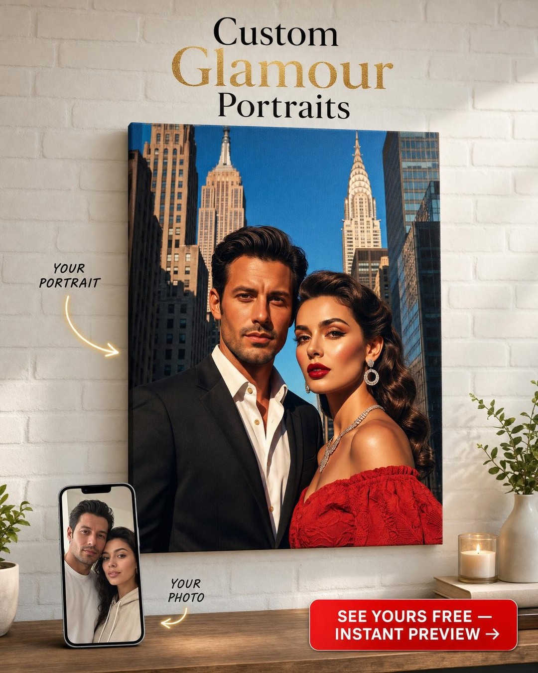 Modern Elegant Couple Custom Portrait from Photo | Personalized Canvas Gift