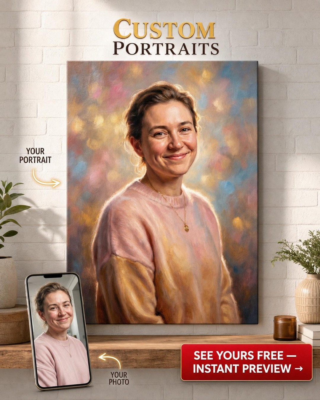 Custom Impressionist Single Woman Portrait — Whimsical Canvas Art