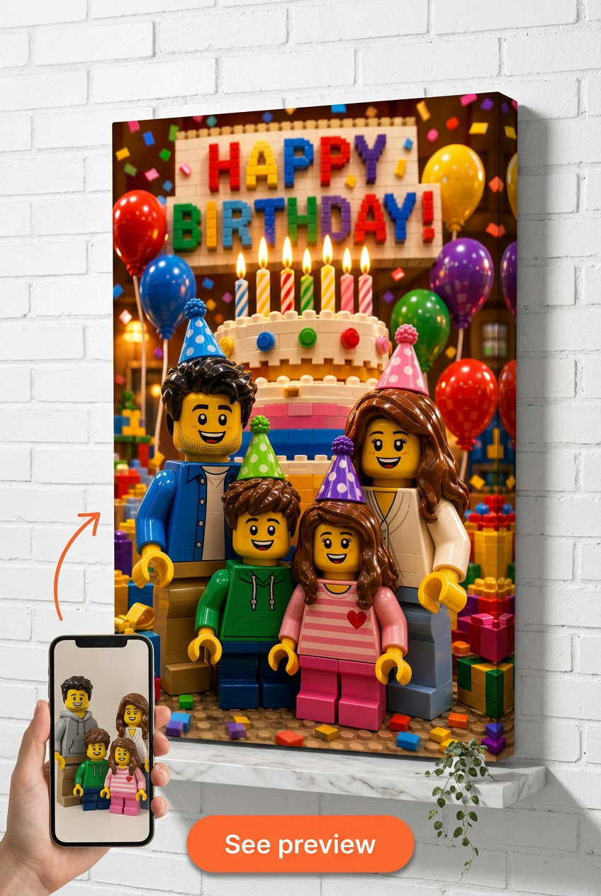 Custom Brick Minifigure Birthday Cake Portrait from Photo | Personalized Undefined Gift