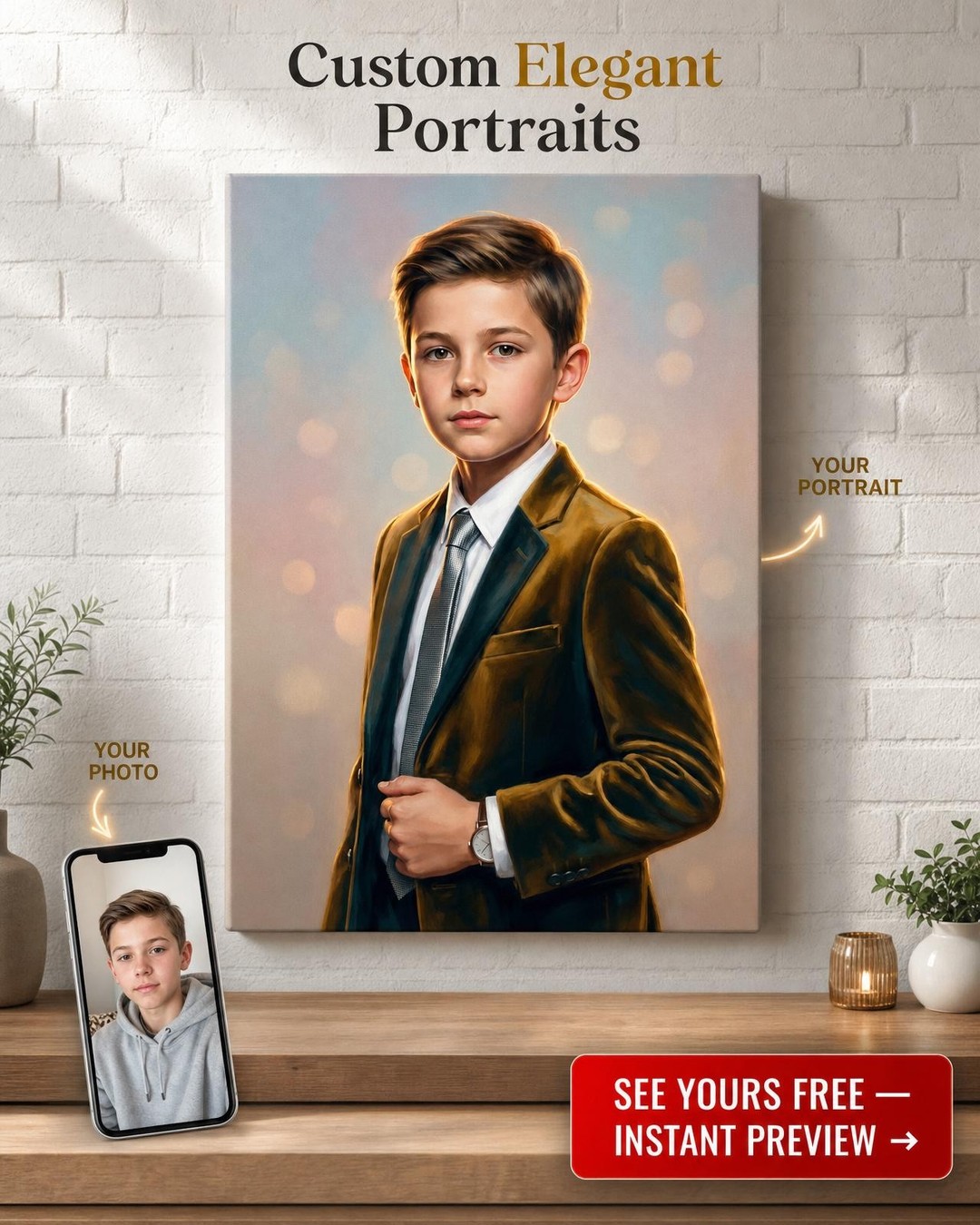 Custom Royal Boy Portrait — Regal Suit Canvas Gift