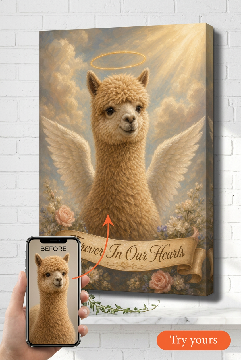 Custom Memorial Dog Portrait — Angel Wings Canvas from Photo
