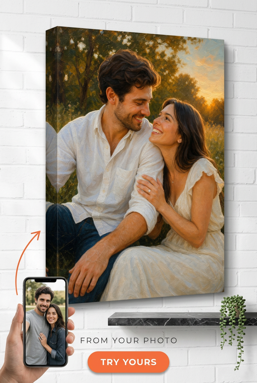 Custom Wedding Couple Portrait — Serene Sunset Canvas from Photo