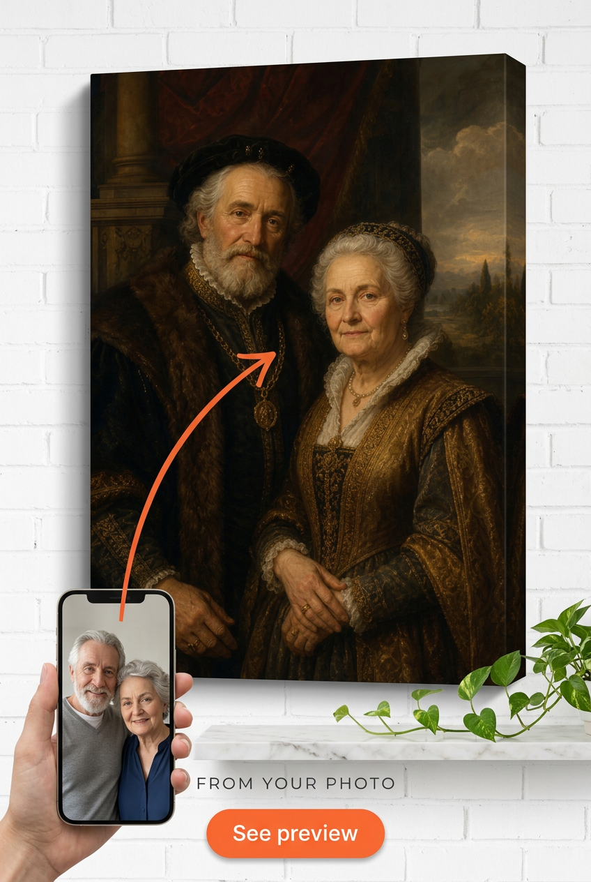 Custom Renaissance Couple Portrait — Regal Canvas from Photo