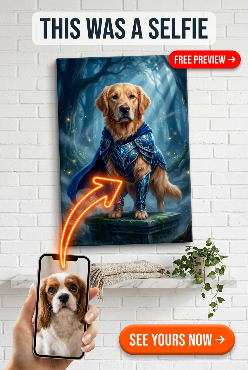 Custom Norse Dog Portrait — Whimsical Armored Pet Canvas