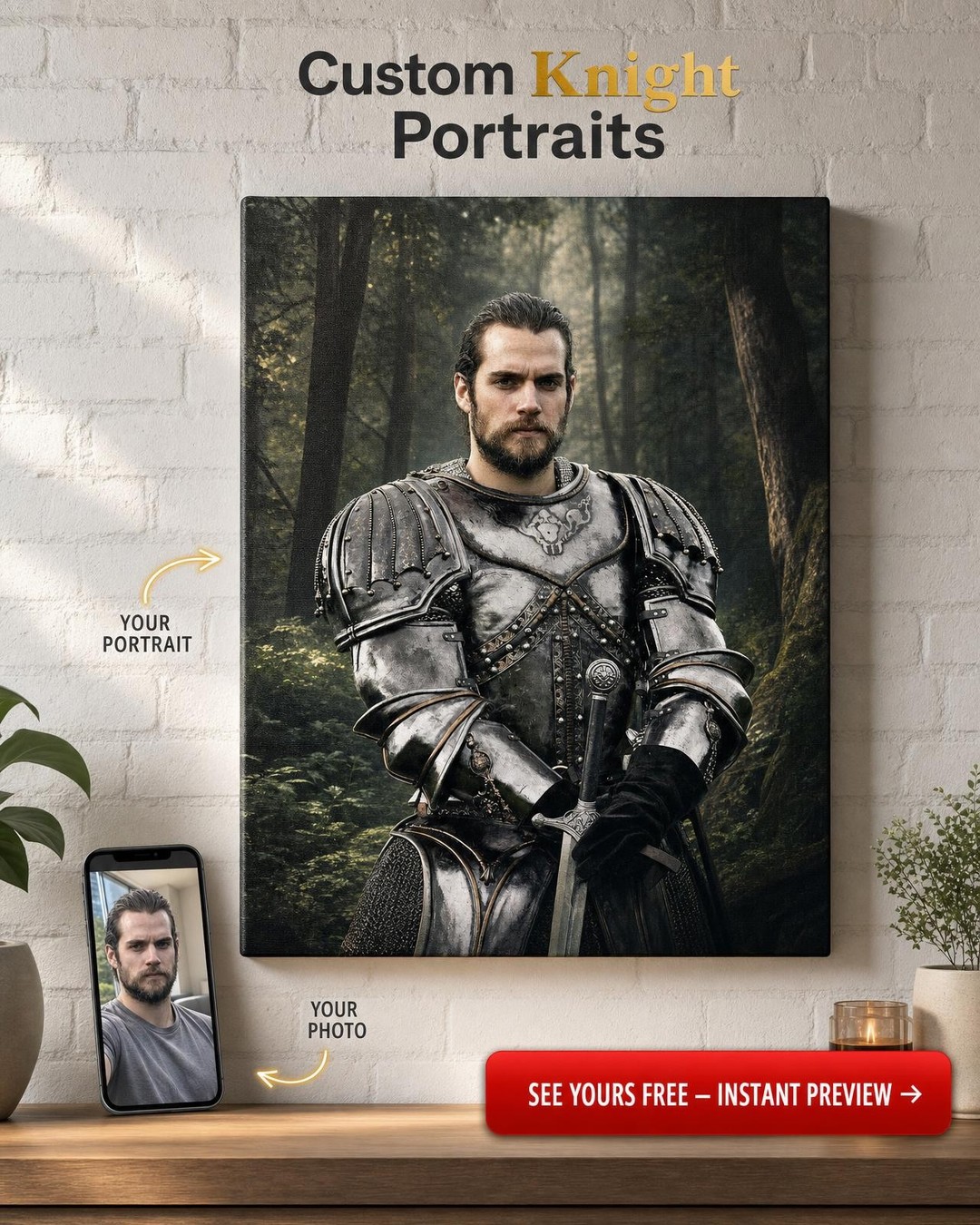 Stredoveký Vlastný Portrét z Fotografie | Personalizovaný Darček pre Neho