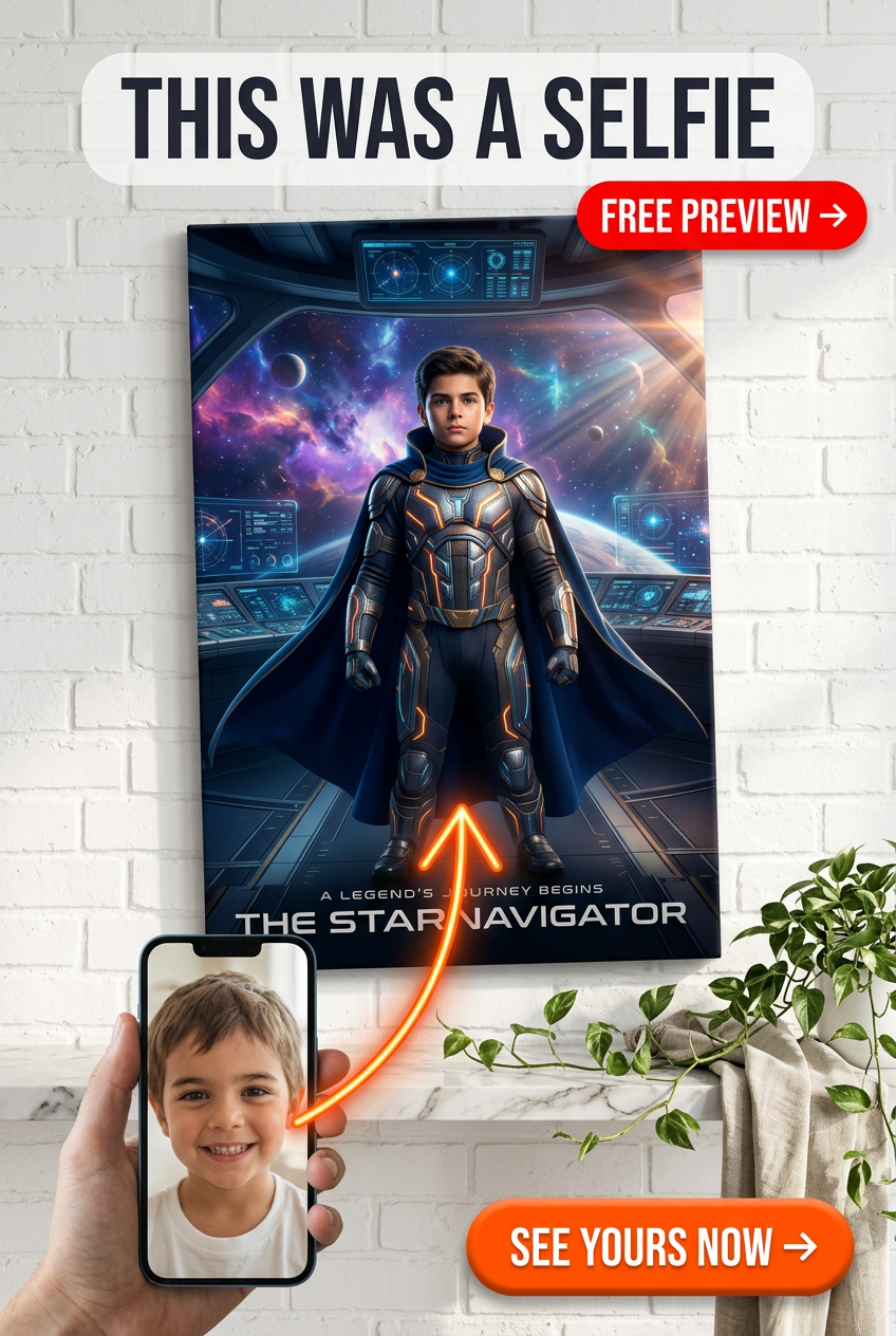 Custom Superhero Boy Portrait — Galactic Hero Canvas