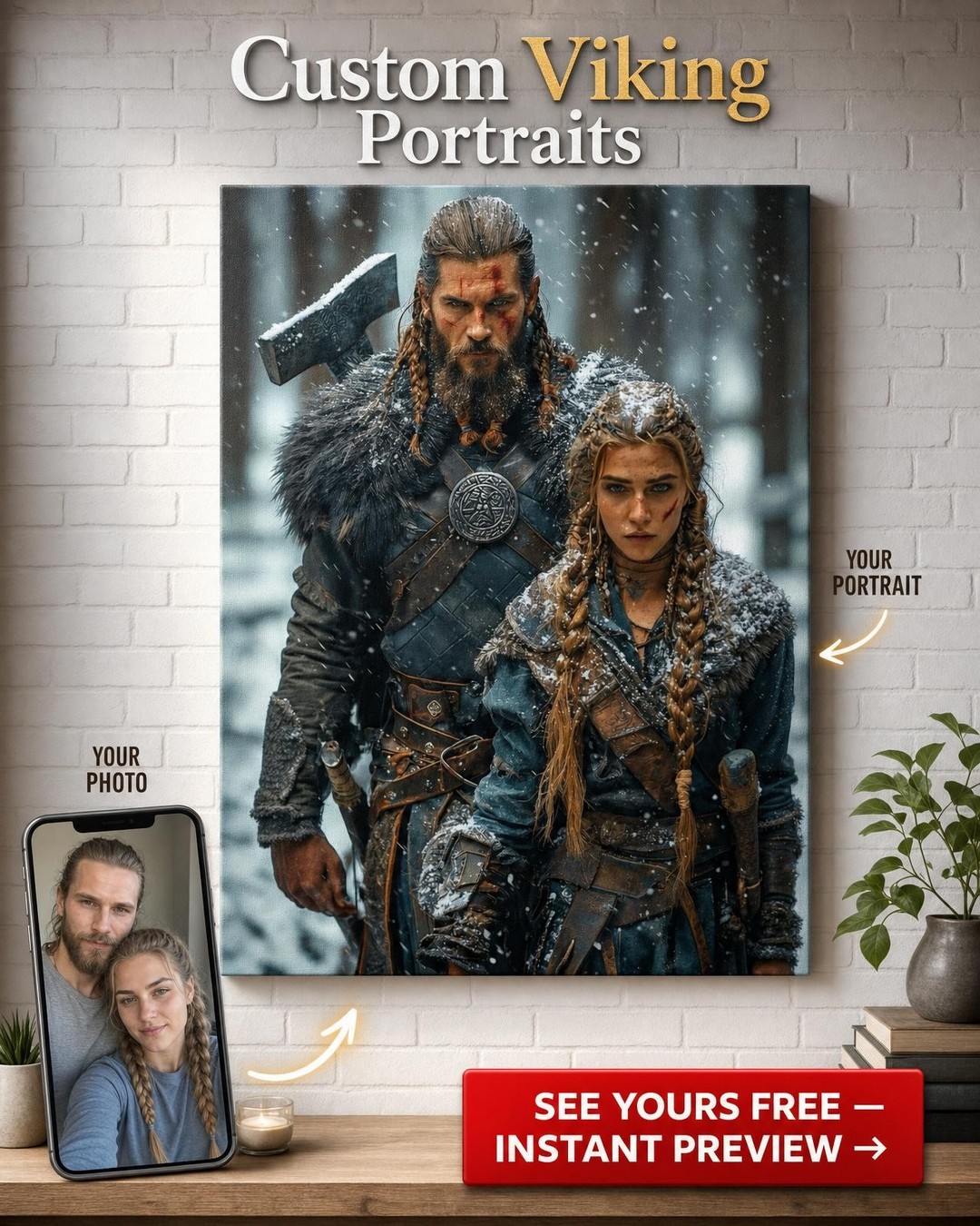 Custom Viking Couple Portrait — Heroic Canvas